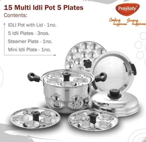 Praylady Multi Idli Pot With Stainless Steel Lid | Multi - Kadai | Idli Pot With Lid | Multi-Purpose Idly Pot | Gas And Induction Compatible (15 Multi Idli Pot) - Image 3
